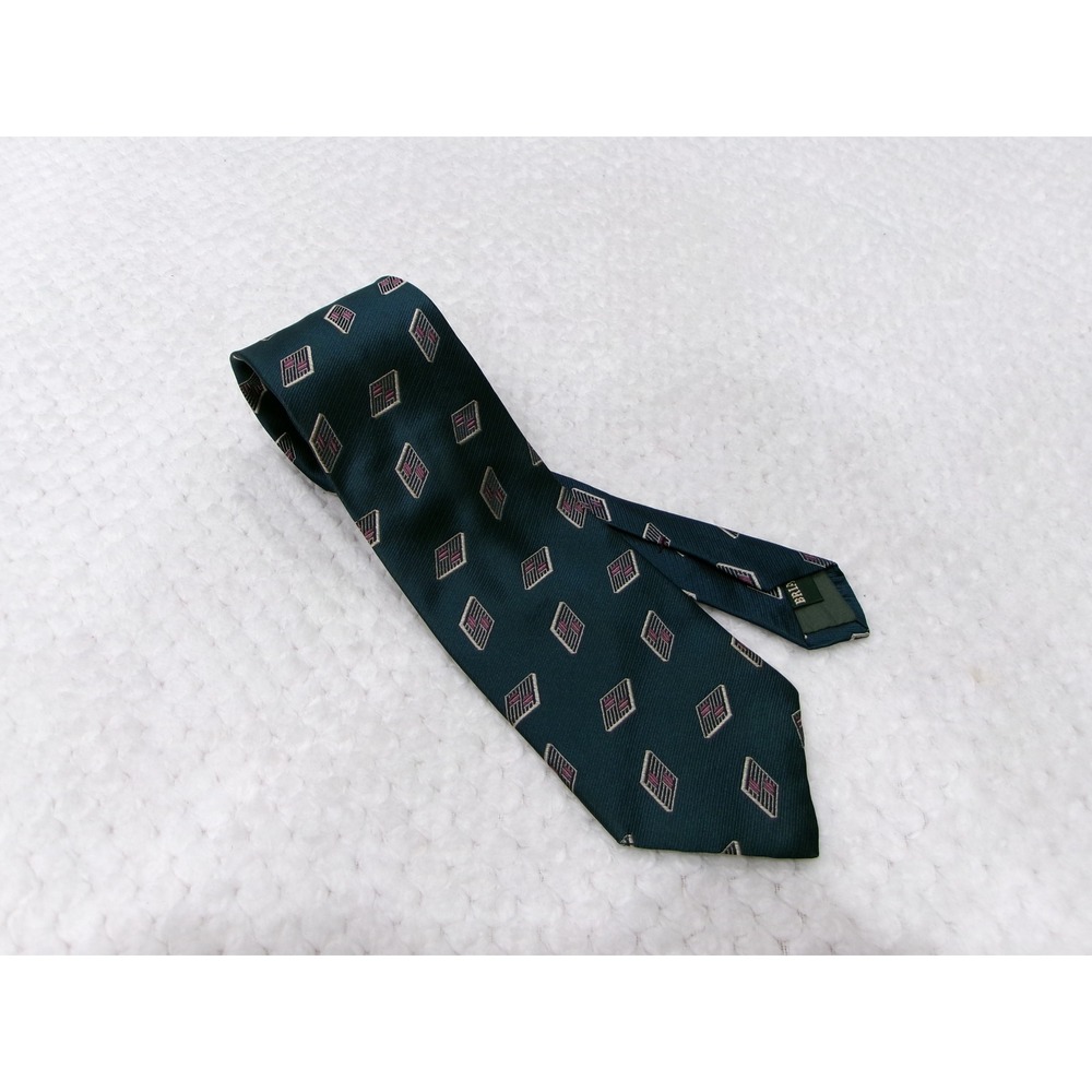 Briar Mens 3.5x58 Necktie Green Woven Geometric Italian Silk Made in USA Tie